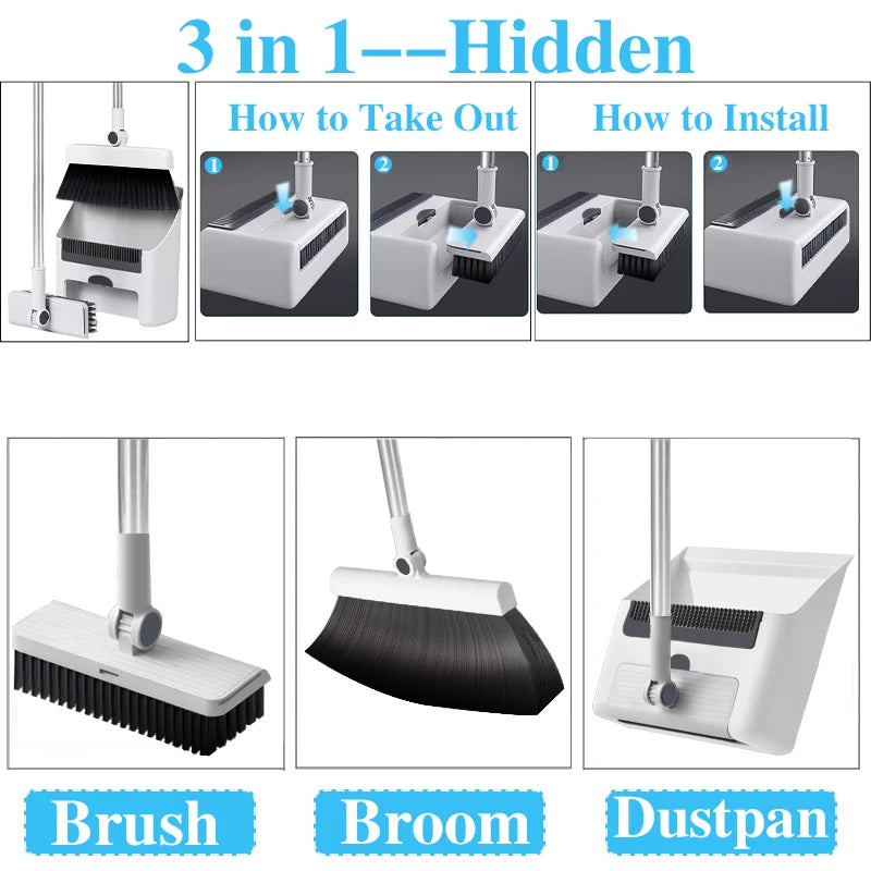 3-in-1 Broom and Dustpan Set – Long-Handled Floor Cleaning Brush