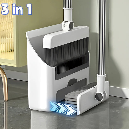 3-in-1 Broom and Dustpan Set – Long-Handled Floor Cleaning Brush