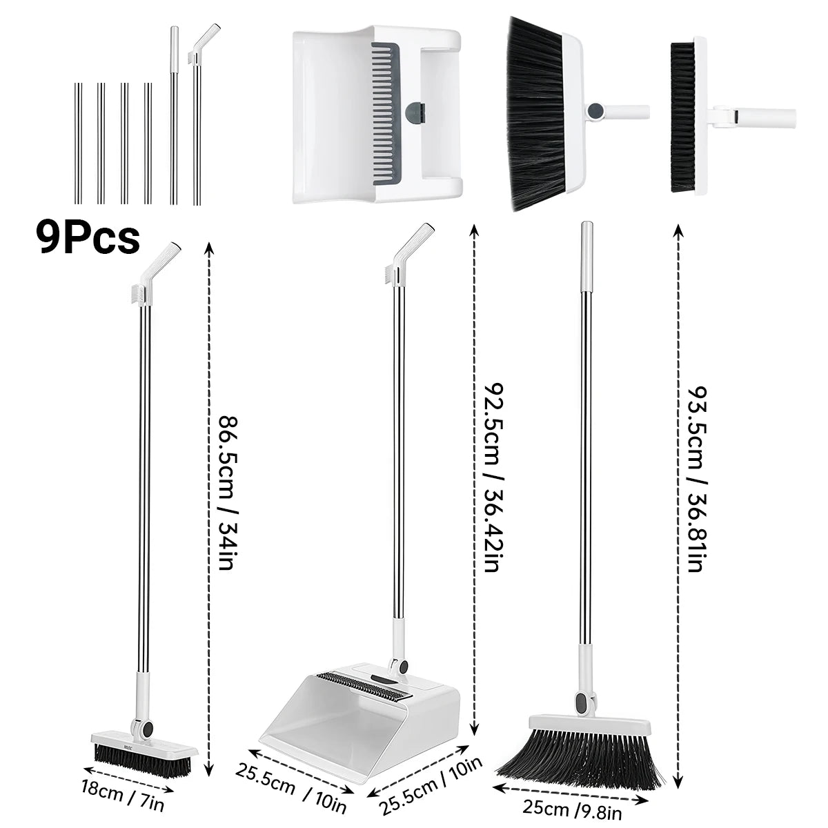 3-in-1 Broom and Dustpan Set – Long-Handled Floor Cleaning Brush