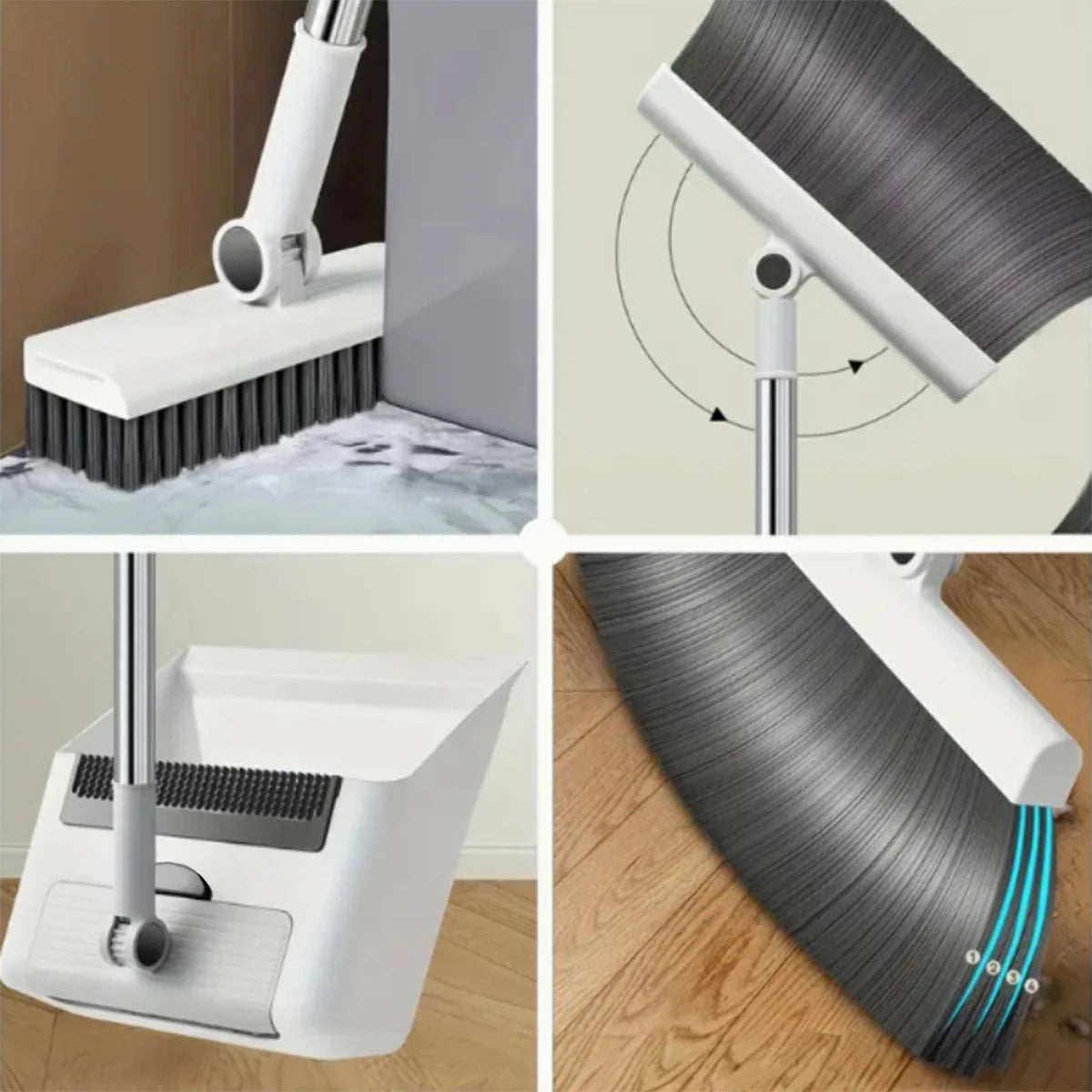 3-in-1 Broom and Dustpan Set – Long-Handled Floor Cleaning Brush